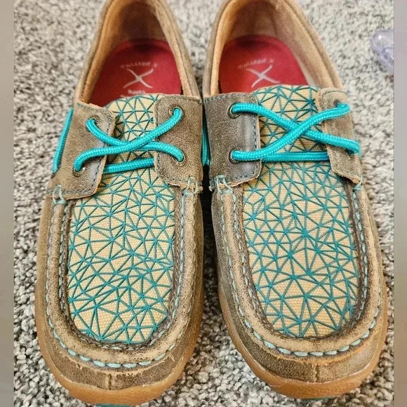 Twisted X Bomber Turquoise Driving Moc Shoes 7 - Picture 10 of 12